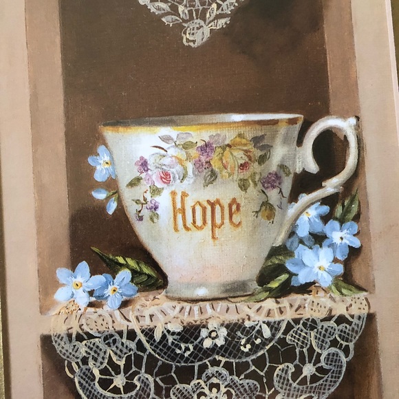 Sandy Clough Framed and Matted Signed Art Print Tea Cups Lace Custom Framed Gold - Picture 6 of 10